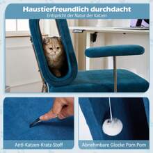 Kontorsstol med integrerad kattbädd - Husdjursvänlig stol, reptåligt material, bred sits, utbytbara armstöd, människovänlig design, kattbädd i ryggstödet, fåtölj - Kungsblått - Visa 5