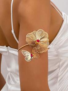 1 件复古优雅镂空花卉袖口手链，适合女士，适合礼物、派对、宴会和日常佩戴 - 金黃色 - 查看 7