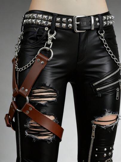 1PC Brown PU Leather Harness Men Adjustable Clothing Body Harness Belt Strap Punk Rave Costumes Old Money Vintage Autumn/Fall Urban Outfit Classic Christmas Winter Fashion Daily Men Boyfriend Gift