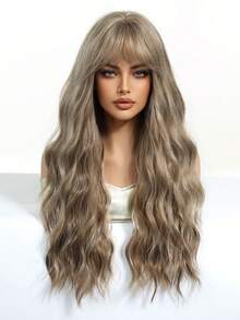 باروكة طويلة 26 بوصة للنساء باللون البني مع غرة، شعر مموج وكيرلي اصطناعي مقاوم للحرارة ذو مظهر طبيعي للاستخدام اليومي والحفلات والمدرسة والأعياد والمهرجانات والسفر والحفلات الموسيقية وهدايا عيد الميلاد، طبيعي وجذاب وبسيط وكاجوال ورياضي وكلاسيكي ومناسب للتنكر، شعر اصطناعي مقاوم للحرارة للاستخدام اليومي والحفلات والأعياد وهدايا عيد الميلاد وعيد الحب - بني - مشاهدة 4