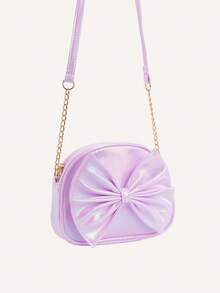 1pc Girls Cute Princess Metal Bow Crossbody Bag, Suitable For Daily Outings - Purple - View 2
