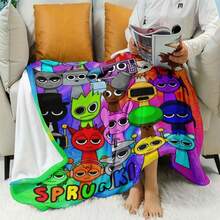 Sprunki Game Theme Blanket - Ultra Soft Polyester Flannel, Rainbow Gradient Color With Sprunki Character Design, All-Season Sofa Bed Cover, Suitable For Gamer Birthday/Anniversary/Holiday Gift - Living Room, Bedroom Decoration, Durable Construction, Fun D - 多色 11 - 查看 4