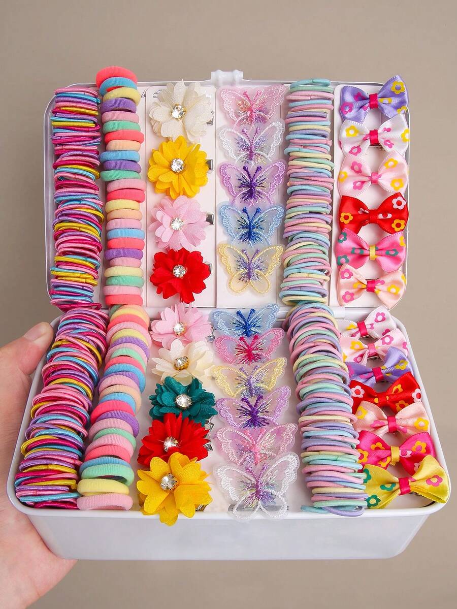 76个女孩珍珠布艺花朵发夹，弹性发圈，耐用不伤发，多功能发饰，适合日常使用 - 彩色 - 查看 1