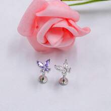 2~4PCS 16G 316L Pushin Lip Rings Butterfly And Bee Nose Stud Rings Top Push In Threadless Surgical Steel Flat Back Nose Rings Studs For Womens{"Color_name":"Silver1"} - bạc1 - Xem 4