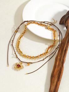 1 Set Vintage Collar Colgante de Flor de 3 Capas de Esmalte, Diseño Elegante y Dulce de Múltiples Capas, Collar Gargantilla Floral de Nicho Retro, Accesorio de Lujo Versátil para Uso Diario, Fiesta y Ocasiones Especiales