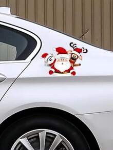 ملصق عيد الميلاد - قطعة واحدة صورة كرتونية لسانتا كلوز والرنة لتزيين السيارة على الزجاج/الهيكل/المصد/خزان الوقود/النافذة الخلفية/الدراجة النارية، ملصق سانتا والرنة مقاوم للماء للتعليق على النوافذ، مناسب أيضًا للسيارة والكمبيوتر، ملصق سيارة يغطي الخدوش