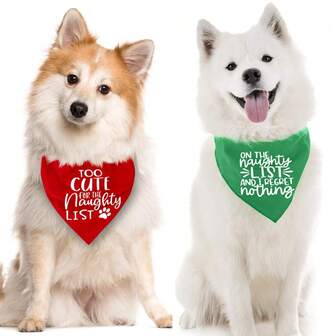 1pc Red & Green Christmas Theme Pet Bandana, "On The Naughty List" Dog Scarf, "Santa's Cookie Tester" Dog Scarf, Christmas Holiday Decor