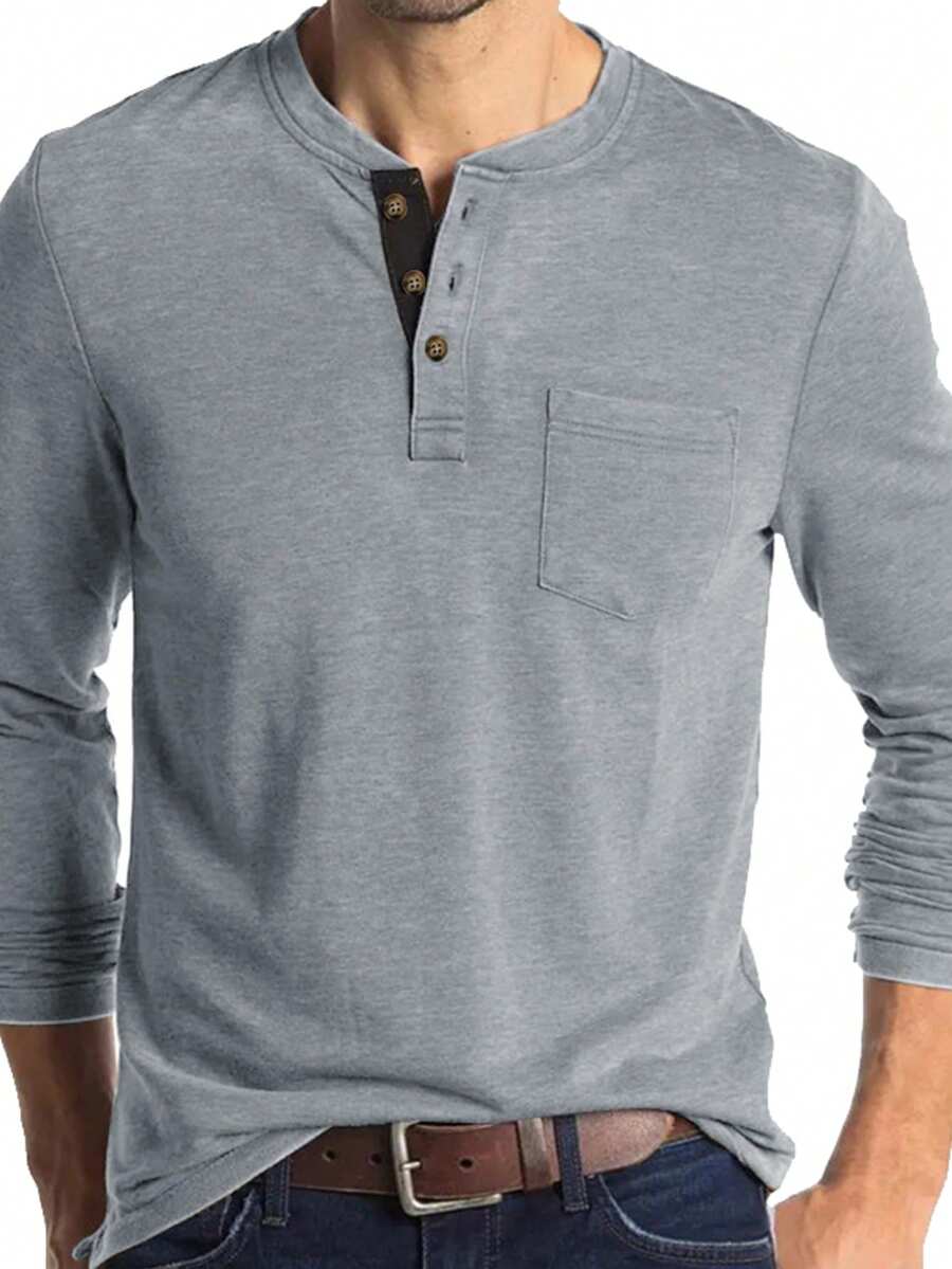 Plus Size Men's Spring & Autumn Long Sleeve Henley Casual T-Shirt, Fall