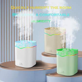 1 pièce Humidificateur grande capacité de 2 L à trois buses, diffuseur d'arômes à LED colorées, peut ajouter des huiles essentielles, alimenté par USB, peut également être utilisé comme lampe d'aromathérapie décorative pour la maison, convient pour les pièces, dortoirs, voitures, bureaux.