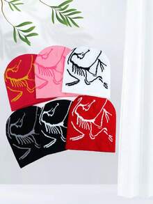 1顶鸟类图案提花针织帽，时尚男女通用休闲骑行帽，腈纶休闲帽，四季皆宜，万圣节和圣诞节新款设计 - 彩色 - 查看 2