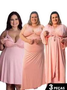 Long And Short Nursing Nightgown Kit With Long Plus Size Robe For Postpartum Pregnant Women, Comfortable - Rusty Rose - View 10