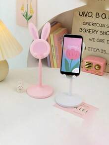 1pc Adjustable Folding ABS Plastic And Aluminum Rabbit‑Shaped White Tablet And Phone Stand For Wedding And Birthday And Home Decor, Room Decor, Office Decor, Home Back To School Compatible With IPhone, Android Phone, Gift For Birthday, Family, Friends Phone Holder Phone Accessories - Hồng - Xem 3