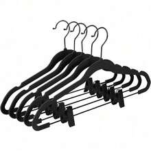 Premium All Black Velvet Pants Hangers With Adjustable Clips (Pack Of 20) Slim Skirt Hangers- Non Slip Felt Outfit Dress- Black Hooks,Space Saving Shirt Clothes -END - 黑/黑 - 查看 1