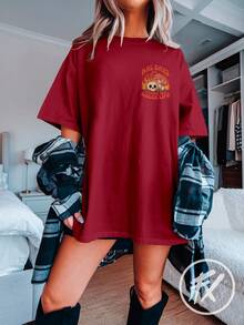 Women's Oversized Streetwear T-Shirt, Gym, Mushroom, Skull, Hippie Fashion, Bad Days REF 3174 - 紫紅色 - 查看 2