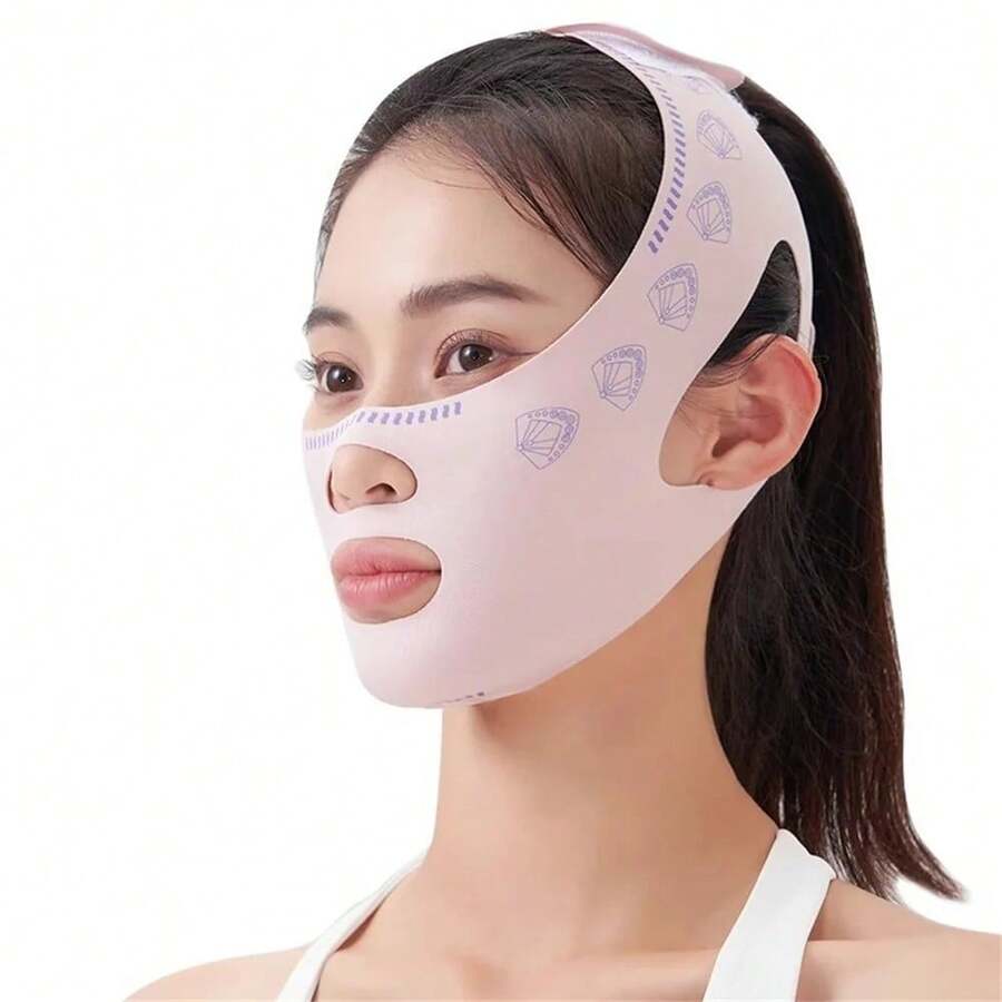 Face Bandage, Small V-Line Face Bandage, Face Mask Bandage, V-Shape Face Mask Chin Strap, Face Lifting Mask, Reusable For Sleep, Workout And Yoga - Dusty Pink - View 1