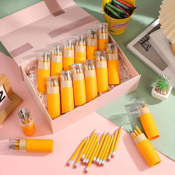 12pcs Mini Golf Pencil Set (With Eraser And Sharpener), 2pcs Pre-Sharpened Yellow Pencils, Student Gift, Back To School Supplies, Classroom Essentials, Golf Event Party Favors