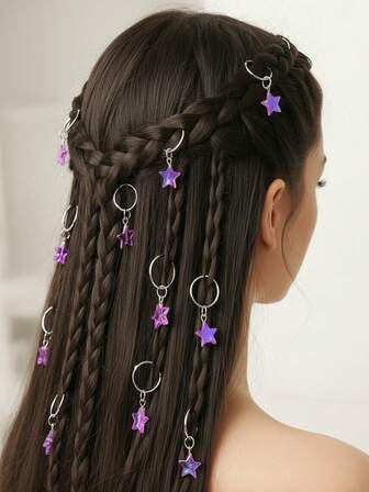 10pcs Purple Star Shaped Hair Accessories, Fashionable Braiding Clips Suitable For Back To School, Seasonal Hairstyles And Holiday Braiding