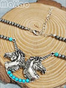 Women's Retro European & American Bohemian Style Western Pendant Necklace, Suitable For Daily Wear, Add To Your Jewelry Box