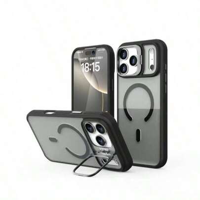 1PC Creative Lens Metal Stand Magnetic  Case, kompatibel mit  17, 17pro, 17 pro max case, 17 air,  16 case, 15, 14, 13, 12, Pro Max series. Es adoptiert eine robuste Dual-Protection-Design, mit anti-slip, Schockabfederung, Stand und drahtloser Ladungseigenschaften, was es zu einem geeigneten Urlaubsgeschenk für ein Handy-Cover macht.