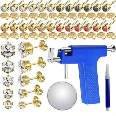 Pistola profissional para piercing de orelha, kit reutilizável para piercing de orelha com 12 pares de brincos e 5 pares de brincos de zircônia em formato de coroa