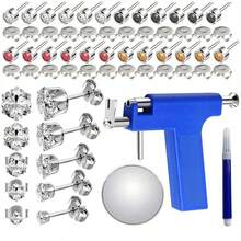 专业可重复使用耳洞穿刺枪套装，包含12对耳环和5对皇冠锆石耳钉 - 藍色耳槍 - 查看 15