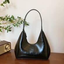 Unique Design Crescent Shoulder Bag For Women, Soft PU Leather Underarm Bag, Fashion Commuter Handbag - Black - View 12