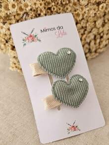 Baby Heart Bow Clip In 100% Corduroy Covered With Non-Slip Rubber - 軍綠色 - 查看 6