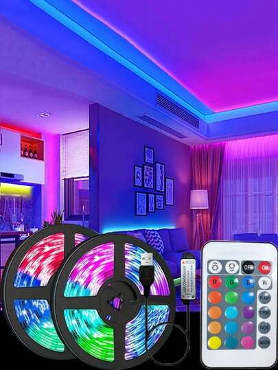 1pc Black Disco Light Strip With 24-Key Remote Control, Dimmable & Color-Changing, Suitable For Room, Party, Holiday, Bedroom, Home, Party, TV Backlight, Home Decor To Create A Cozy Atmosphere Gifts Birthday Graduation