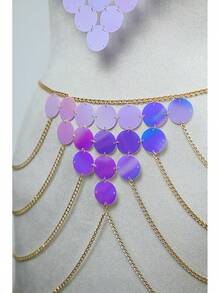 Womens Sexy Body Chains Suit Two Piece Sequins Bikini Beach Club Body Jewelry2025 - 039-金色套裝 - 查看 6