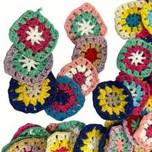 20片手工钩织花卉方块 - 色彩鲜艳的混合色优雅图案，可用于毛衣装饰、家居饰品、DIY手工项目、成人手工艺品和缝纫用品