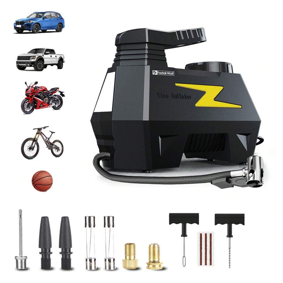 12V Portable Air Compressor With Digital Pressure Gauge And LED Light, Tire Inflator For Car Tires, Bicycles, Motorcycles, Sports Balls And Inflatable Items - Blue - View 1