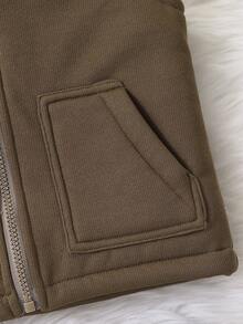 男童时尚休闲针织保暖背心，带拉链口袋，冬季款 - 軍綠色 - 查看 5