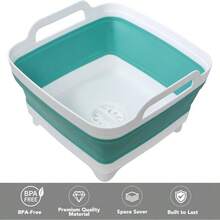 2 Pack Dishpan Washing Dishes, 2.4Gal9L Wash Basin With Draining Carry Handles, Collapsible Bucket Cleaning, Portable Sink, Foldable Plastic Tub - 綠色 + 1 x 9L - 查看 4
