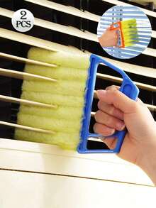 2 pezzi Spazzola per la pulizia di tende a lamelle a 7 denti, pulitore per tende e finestre, panno in microfibra lavabile e rimovibile per la raccolta della polvere, adatto per tende, condizionatori d'aria, tende da sole, rivestimenti e ventole di auto
