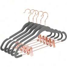 Premium All Black Velvet Pants Hangers With Adjustable Clips (Pack Of 20) Slim Skirt Hangers- Non Slip Felt Outfit Dress- Black Hooks,Space Saving Shirt Clothes -END - 灰色/玫瑰金 - 查看 1