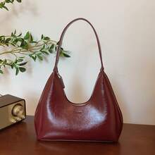 Unique Design Crescent Shoulder Bag For Women, Soft PU Leather Underarm Bag, Fashion Commuter Handbag - Black - View 2