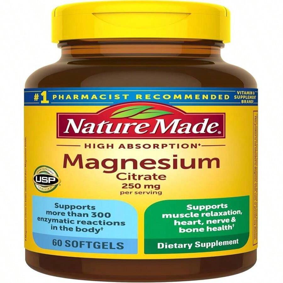 Nature Made Magnesium Citrate 250 Mg Per Serving, Magnesium Supplements For Men And Women, Support For Muscle, Nerve, Bone And Heart, 120 Softgels, 60 Day Supply - Tên hương vịA - Xem 1