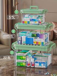 Waterproof Multi-Layer Medicine Storage Box Portable Family Emergency Organizer Family Emergency Organizer Large Capacity Double Layer Transparent PVC Medicine Organizer Box Carrying Case For Home Outdoors Back To School Essential Accessories - Multicolor - View 5