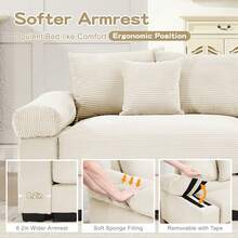 mikibama Modular Sectional Cloud Sofa Couch With Ottoman,Modern Deep Seat U-Shaped Corner Couch,Convertible Corduroy Corner Sofas Sleeper Couches For Living Room (Cream White, 4 Seater+Corner+Ottoman) - Cream White 4 Seater+Corner+Ottoman - 查看 4