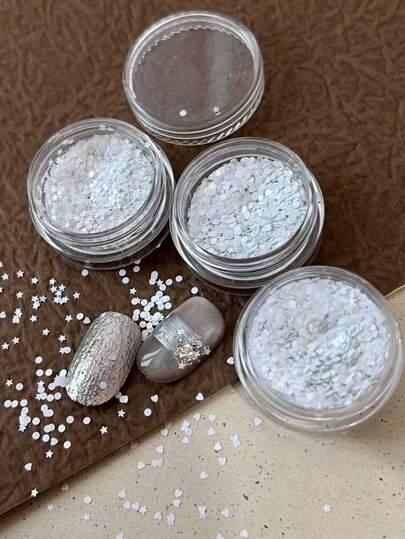 3pcs Mini 1mm White Polarized Gold Heart, Star, Dot Nail Art Sequins Decorations, Nail Accessories, Components, Supplies, Y2K