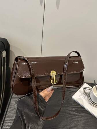 Kadınlar İçin Vintage Suni Yağlı Deri Kapaklı Dekor Tek Omuzlu Koltuk Altı Çantası, Buluşma, Gezi ve Parti İçin Uygun