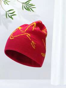 1顶鸟类图案提花针织帽，时尚男女通用休闲骑行帽，腈纶休闲帽，四季皆宜，万圣节和圣诞节新款设计 - 彩色 - 查看 4