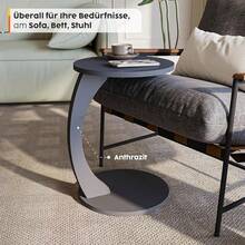 sugodesign Couchtisch mit Rollen, Kleiner Beistelltisch C Form, Beistelltisch Couch, stylischer Sofatisch in schöner Nussbaum Holz Optik, runder Ablagetisch ideal für Couch und Wohnzimmer, C Form