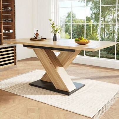 Telescopic Dining Table (120-160*75cm), Table, Kitchen Table, Extendable Table, With The Help Of Integrated Inserts Extending To 120-160cm, For Kitchen And Living Room, Dining Table With Black Dermol Pattern