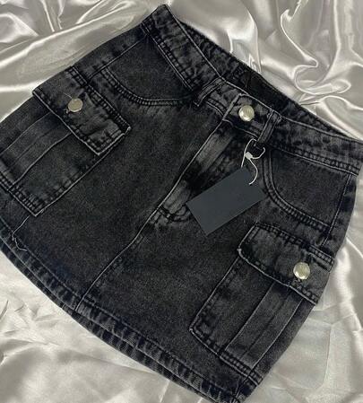 Mini Saía jeans cargo beje preta e azul Saía cargo feminina promoção de fábrica