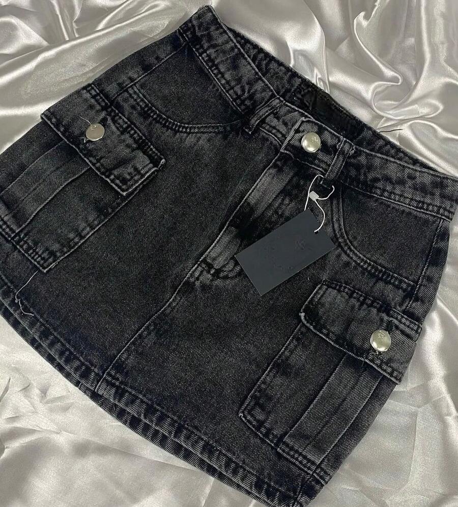 Beige Black And Blue Cargo Denim Mini Skirt Women's Cargo Skirt Factory