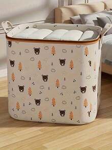 Caja de almacenamiento de ropa plegable de gran capacidad con asa, diseño de patrón lindo que hace que la organización del hogar sea divertida, bolsa de almacenamiento de ropa de cama portátil reforzada, organizador de armario que ahorra espacio para dormitorio, hogar, dormitorio, también se puede usar como cesta de ropa sucia o almacenamiento de juguetes - Multicolor - Ver 2