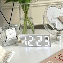 RAF LED Mirror Digital Alarm Clock, Large Screen Display, Silent No-Chime Bedside Clock With Night Light, USB Powered, Suitable For Bedroom, Office, Dorm Decor Desktop Clock - Multicolor 1 - View 4