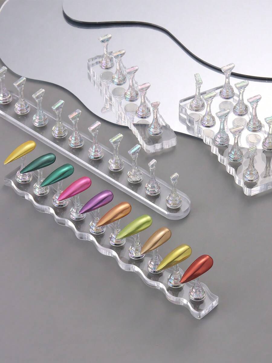 Nail Art Practice Tray,4 Styles Acrylic Aurora Magnetic Nail Holder False Nail Tip Nail Art Practice Whit 5/10 Stands + 1 Base Holder Premium Showing Shelf Nail Art Display Salon DIY Manicure,Suitable For Beginners And Professionals - Multicolor - View 1