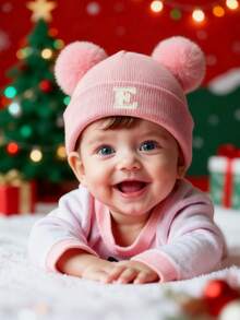 1 件刺绣个性化婴儿针织帽幼儿儿童 26 个字母无檐小便帽工艺女婴骷髅帽适合婴幼儿女孩日常佩戴 0-3 岁 - 粉色 - 查看 2